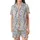 Modern Explorer: Tranquil Abstract Fluid Lines Pattern – Dusty Indigo Beige Wearable Art Print Satin Short-Sleeve Pajamas Set - AcD__9H-BN