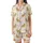 Cozy Dreamers' Creamy Golden Tan Sleeping Teddy Bear Crescent Moon Star Pattern Satin Short-Sleeve Pajamas Set - 2