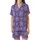 Women's Sophisticated Royal Purple White Dense Repeating Curvilinear Floral Medallion Satin Short-Sleeve Pajamas Set - nQzXUyocC6