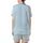 Women's Boho Light Blue White Minimalist Geometric Striped Organic Cotton Pajama Ensemble Satin Short-Sleeve Pajamas Set - 3