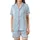 Women's Boho Light Blue White Minimalist Geometric Striped Organic Cotton Pajama Ensemble Satin Short-Sleeve Pajamas Set - 2