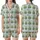 Nature Lovers' Gentle Illustrative Muted Blue-Grey Arched Window Pattern, Green Foliage, Aqua Teal & Ochre Birds Satin Short-Sleeve Pajamas Set - 4H6REjmhnh