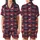 Spouses' Traditional Red Blue Plaid Christmas Design with Husband Wife Script & Santa Hats Satin Short-Sleeve Pajamas Set - 1