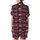 Spouses' Traditional Red Blue Plaid Christmas Design with Husband Wife Script & Santa Hats Satin Short-Sleeve Pajamas Set - 3