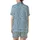 Nature Lovers' Powder Blue Delicate Floral Vine Chocolate Brown Cyan Botanical Pattern Satin Short-Sleeve Pajamas Set - 3