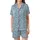 Nature Lovers' Powder Blue Delicate Floral Vine Chocolate Brown Cyan Botanical Pattern Satin Short-Sleeve Pajamas Set - 2