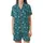 Women's Floral Cotton Sleep Set: Indian Teal Bell Flower Block Print Loungewear Satin Short-Sleeve Pajamas Set - fx_bfol60J