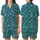 Women's Floral Cotton Sleep Set: Indian Teal Bell Flower Block Print Loungewear Satin Short-Sleeve Pajamas Set - trAD7QbGcy