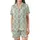 Women's Refined Pale Pistachio Green Black Seamless Interlocking Geometric Botanical Pattern Satin Short-Sleeve Pajamas Set - 3JM2mx2sGN