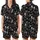 Alt Style Enthusiasts' Black White Illustrative Skull Skeleton Hands Rock Gesture Grunge Pattern Satin Short-Sleeve Pajamas Set - 1
