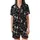 Alt Style Enthusiasts' Black White Illustrative Skull Skeleton Hands Rock Gesture Grunge Pattern Satin Short-Sleeve Pajamas Set - 2