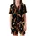 Women's Black Real Ostrich Feather Trim Full Length Polyester Blend Pajama Set Satin Short-Sleeve Pajamas Set - 2