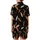 Women's Black Real Ostrich Feather Trim Full Length Polyester Blend Pajama Set Satin Short-Sleeve Pajamas Set - 3