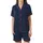 Style-Conscious Adults' Rich Navy Blue Classic Herringbone Pattern with Refined Off-White Lines Satin Short-Sleeve Pajamas Set - 2
