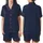 Style-Conscious Adults' Rich Navy Blue Classic Herringbone Pattern with Refined Off-White Lines Satin Short-Sleeve Pajamas Set - 1