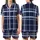 Classic Style Enthusiasts' Intricate Deep Navy Blue Tartan Plaid Pattern with Layered Sky Blue and Crisp White Grid Satin Short-Sleeve Pajamas Set - 1