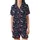 Holiday Enthusiasts' Whimsical Navy Blue Christmas Numerals Pattern with Holly Berries Snowflakes Candy Canes Satin Short-Sleeve Pajamas Set - 95eru5Oz2K