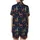 Festive Dog Lovers' Whimsical Navy Blue Labrador Reindeer Antler Gingerbread Christmas Pattern Satin Short-Sleeve Pajamas Set - 1heg_tVp8M