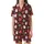 Festive Folks' Deep Maroon Whimsical Holiday Pattern with Cheerful Santa, Gingerbread Men, Reindeer, Candy Canes & White Snowflakes Satin Short-Sleeve Pajamas Set - Qt8dK5FlQT