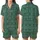 Women's Emerald Green Monogram Satin Sleep Set – Cream Abstract Filigree Loungewear Satin Short-Sleeve Pajamas Set - 1