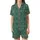 Women's Emerald Green Monogram Satin Sleep Set – Cream Abstract Filigree Loungewear Satin Short-Sleeve Pajamas Set - 2