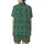 Women's Emerald Green Monogram Satin Sleep Set – Cream Abstract Filigree Loungewear Satin Short-Sleeve Pajamas Set - 3