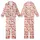Holiday Enthusiasts' Creamy Off-White Nordic Folk Red Reindeer Pine Tree Snowflake Repeating Pattern Kid Satin Pajamas Set - 1