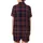 Classic Style Aficionados' Heritage Tartan Plaid Deep Maroon Navy Blue Cream Geometric Pattern Satin Short-Sleeve Pajamas Set - 3