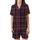 Classic Style Aficionados' Heritage Tartan Plaid Deep Maroon Navy Blue Cream Geometric Pattern Satin Short-Sleeve Pajamas Set - 2