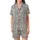 Women's Abstract Geometric Stripe Cotton Sleep Set: Black & Off-White Sharp Line Design Satin Short-Sleeve Pajamas Set - eKnNRNBP89