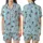 Festive Winter Fun: Hand-Drawn Snow Angels, Skaters, Snowmen Pattern - Cheerful Sky Blue Design Satin Short-Sleeve Pajamas Set - 1