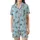 Festive Winter Fun: Hand-Drawn Snow Angels, Skaters, Snowmen Pattern - Cheerful Sky Blue Design Satin Short-Sleeve Pajamas Set - 2