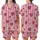 Ladies Personalized Pastel Rose Pink Vertical Stripe All-Over Heart Print Long Jersey Sleep Set Satin Short-Sleeve Pajamas Set - 1