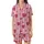 Ladies Personalized Pastel Rose Pink Vertical Stripe All-Over Heart Print Long Jersey Sleep Set Satin Short-Sleeve Pajamas Set - 2