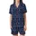 Scandinavian Fair Isle Night Owl Pajamas: Navy Blue Owl, Moon & Star Pattern Kid Satin Pajamas Set - 2