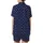 Refined Individuals' Dark Navy White Intertwined E M Script Monogram Repeating Pattern Satin Short-Sleeve Pajamas Set - CJUbI1OayX