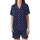 Refined Individuals' Dark Navy White Intertwined E M Script Monogram Repeating Pattern Satin Short-Sleeve Pajamas Set - o0Ybr3RXQU