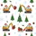 Cheerful Yellow Excavator: Santa Hat Digger Christmas Presents & Tree Seamless Pattern - Holiday Print Kid Satin Pajamas Set - 4