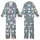 Pug Lovers' Muted Dusty Blue Seamless Pattern with Cute Resting Cream Pugs, White Outlines, and Polka Dots Kid Satin Pajamas Set - 1