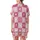 Playful Spirits' Vibrant Pastel Pink Wavy Checkerboard Smiling Faces Hearts Pattern Satin Short-Sleeve Pajamas Set - 3