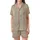 Women's Minimalist Ribbed Loungewear: Oatmeal Knit Texture Design Set Satin Short-Sleeve Pajamas Set - 2