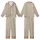 Women's Minimalist Ribbed Loungewear: Oatmeal Knit Texture Design Set Kid Satin Pajamas Set - 1