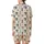 Sewing Enthusiasts' Retro Illustrative Pale Cream Navy Grey Pink Vintage Sewing Machine & Spools Pattern Satin Short-Sleeve Pajamas Set - 3CHA_sOp-i