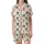 Sewing Enthusiasts' Retro Illustrative Pale Cream Navy Grey Pink Vintage Sewing Machine & Spools Pattern Satin Short-Sleeve Pajamas Set - 5Vjuy6Cn47