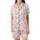 Women's White Crinkle Muslin Pajamas: Pink Heart Pattern - Organic Cotton 3-Piece Set Satin Short-Sleeve Pajamas Set - 2