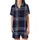 Women's Plus Size Tailored Organic Cotton Pajamas: Loose Navy Gray Gingham Plaid Satin Short-Sleeve Pajamas Set - 2