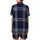 Women's Plus Size Tailored Organic Cotton Pajamas: Loose Navy Gray Gingham Plaid Satin Short-Sleeve Pajamas Set - 3