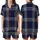 Women's Plus Size Tailored Organic Cotton Pajamas: Loose Navy Gray Gingham Plaid Satin Short-Sleeve Pajamas Set - 1