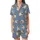 Pug Lovers' Muted Dusty Blue Seamless Pattern with Cute Resting Cream Pugs, White Outlines, and Polka Dots Satin Short-Sleeve Pajamas Set - 2