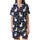 Llama Lovers' Whimsical White Llama Sombrero Cactus Bunting Navy Blue Desert Art Satin Short-Sleeve Pajamas Set - 2